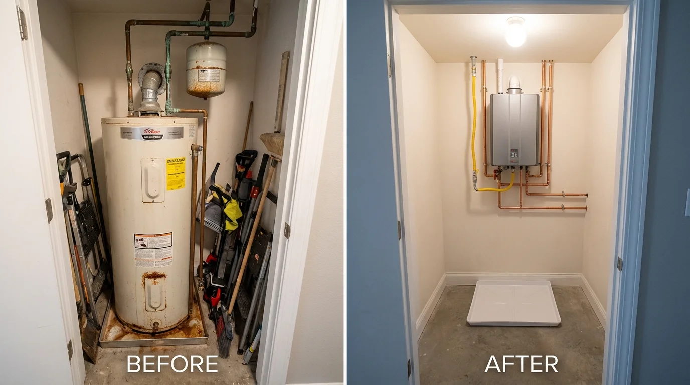 Tank water heater versus wall-mounted tankless unit comparison for Locust Valley, NY homeowners