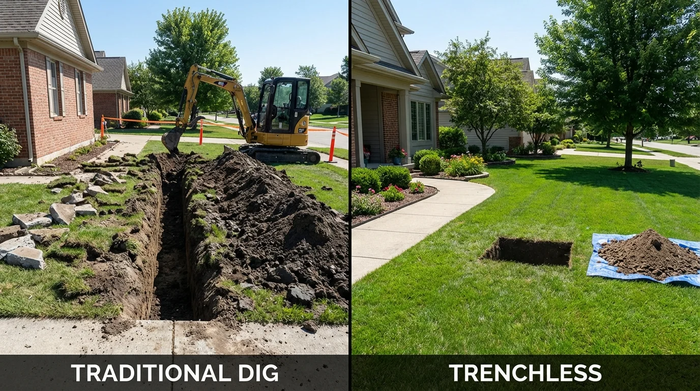 Trenchless sewer repair with minimal yard damage versus traditional excavation in Locust Valley, NY